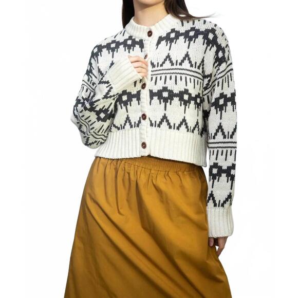 NEW BEAUMONT ORGANIC sugi sue organic cotton knit cardigan in geometric ivory